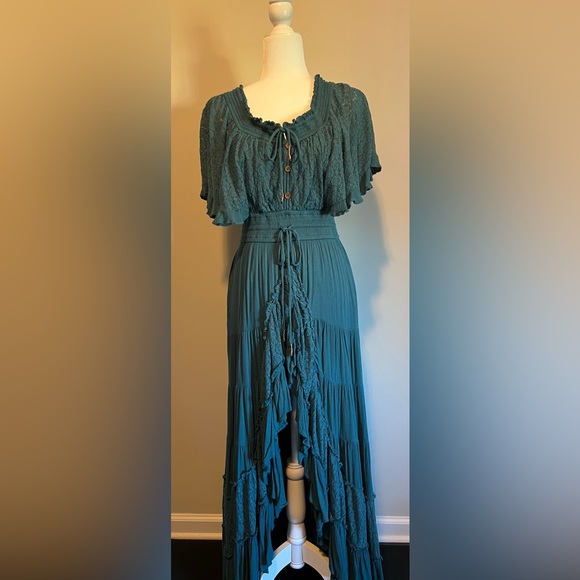 Free People Dancing on Air Maxi Dress in Sunken City(Turquoise) size Small EUC - Picture 4 of 17